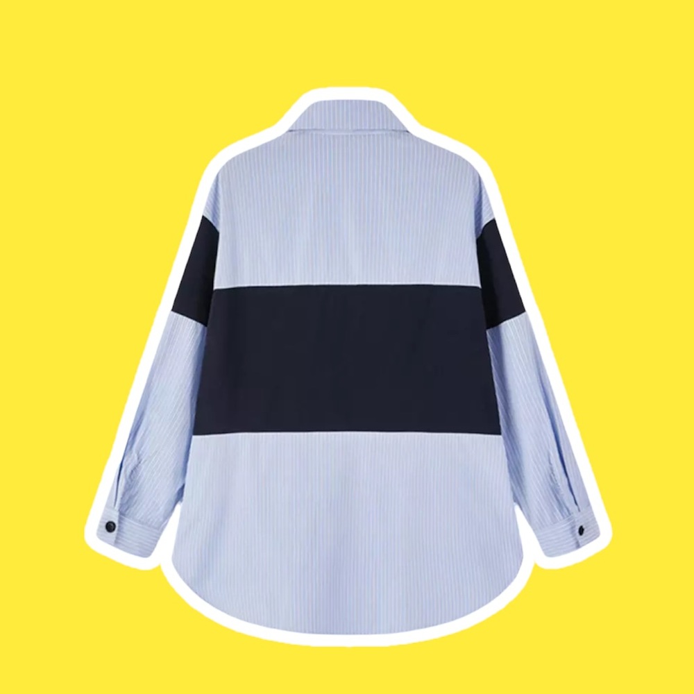 Blue Striped Blouse Long Sleeve Loose Fit - Picture 2 of 3